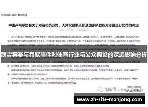 魏震禁赛与罚款事件对体育行业与公众舆论的深远影响分析 魏震禁赛与罚款事件对体育行业与公众舆论的深远影响分析